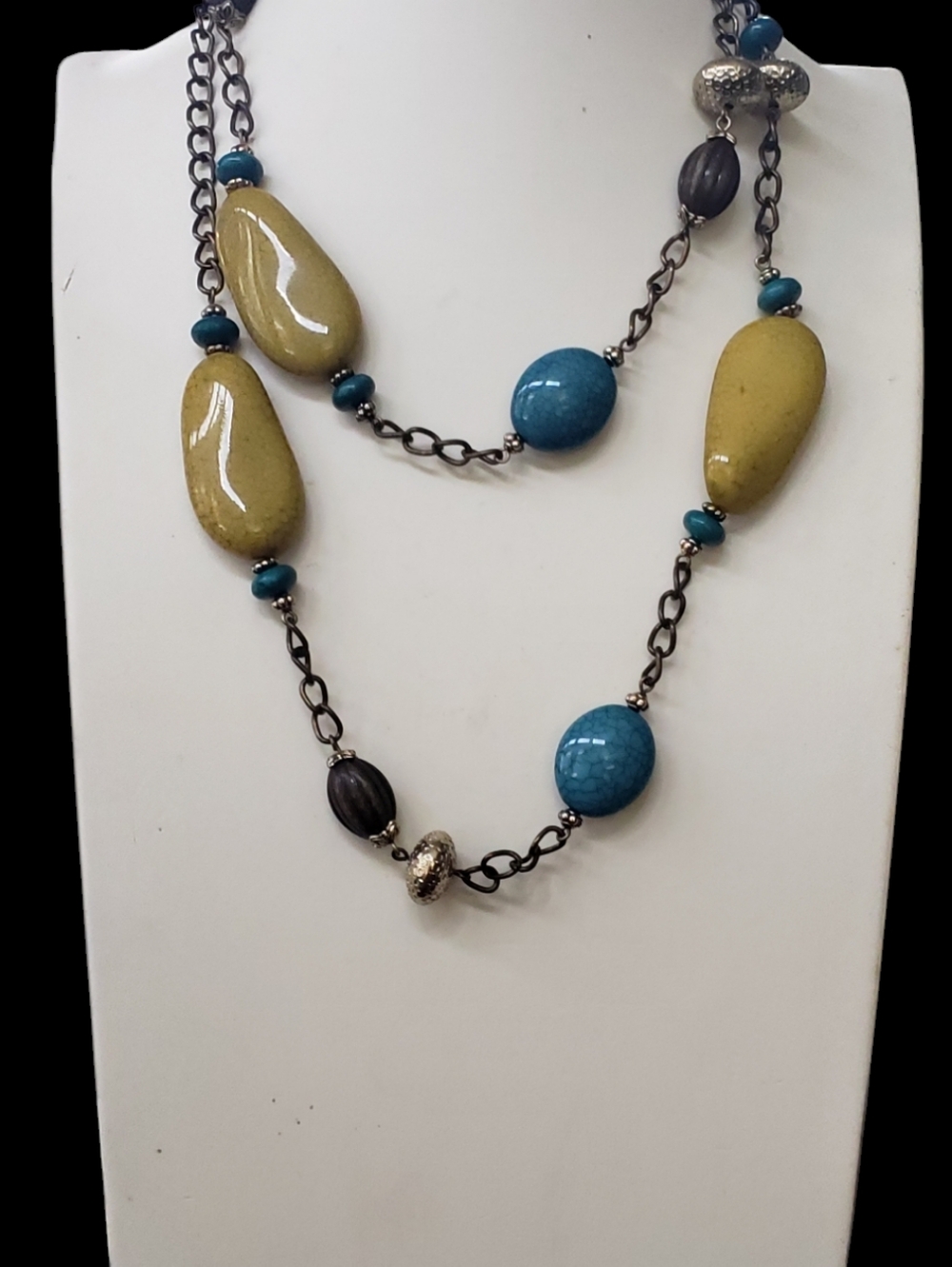 Premier Designs Buenos Aires  Necklace Retired Long Blue Yellow Brass